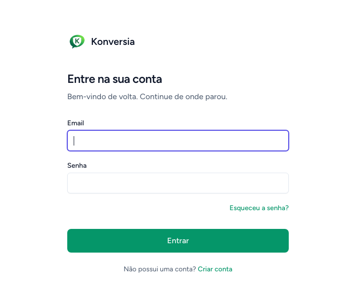 Tela de entrada do Konversia