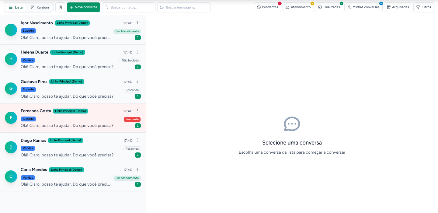 A lista de conversas